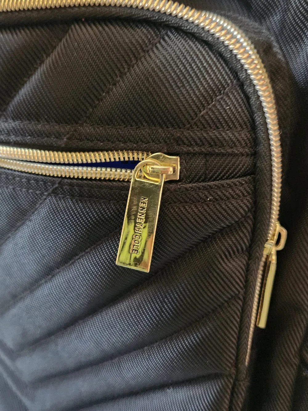 Kenneth Cole Reaction Quilted Navy Chevron Laptop Bag with Gold Hardware